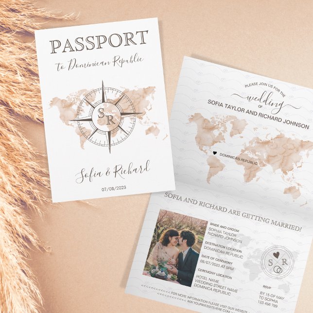Convite Passaporte de Mapa Mundial de Destino de Casamento (Criador carregado)