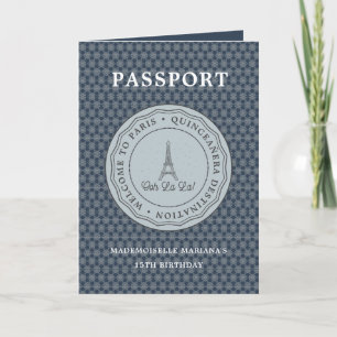 Convite Passaporte de Paris Azul legal com Quinceañera