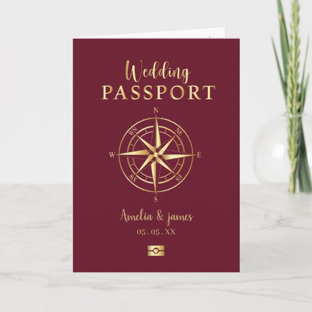 Convite Passaporte Destino Compass Casamento Ouro Faux (Frente)