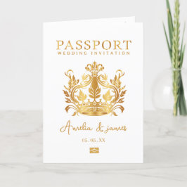 Convite Passaporte Destino de Casamento de Ouro Faux