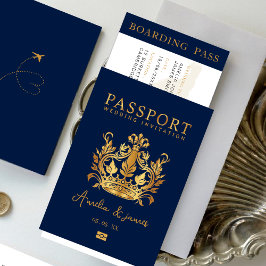 Convite Passaporte Destino de Casamento de Ouro Faux