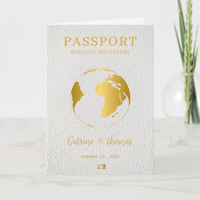 Convite Passaporte Mapa Mundial Moderno Destino Gold (Frente)