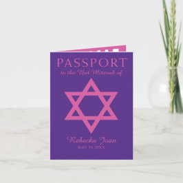 Convite Passaporte roxo e cor-de-rosa de Mitzvah do bastão