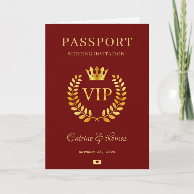 Convite Passaporte Vermelho Destino de Casamento Mapa Mund (Frente)