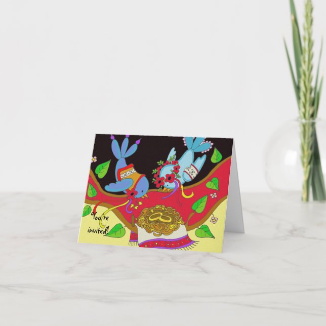 Convite Pássaros de Casamento Felizes Arte Popular Ucrania (Frente)