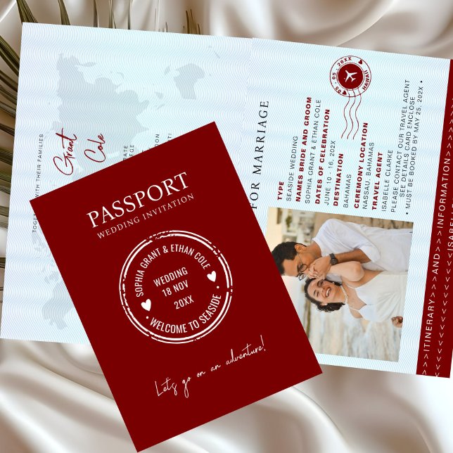 Convite Passport Destination Wedding red invitation (Criador carregado)