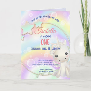 Convite Pasta de Aquarela Cuta Unicorns Rainbow Aniversári
