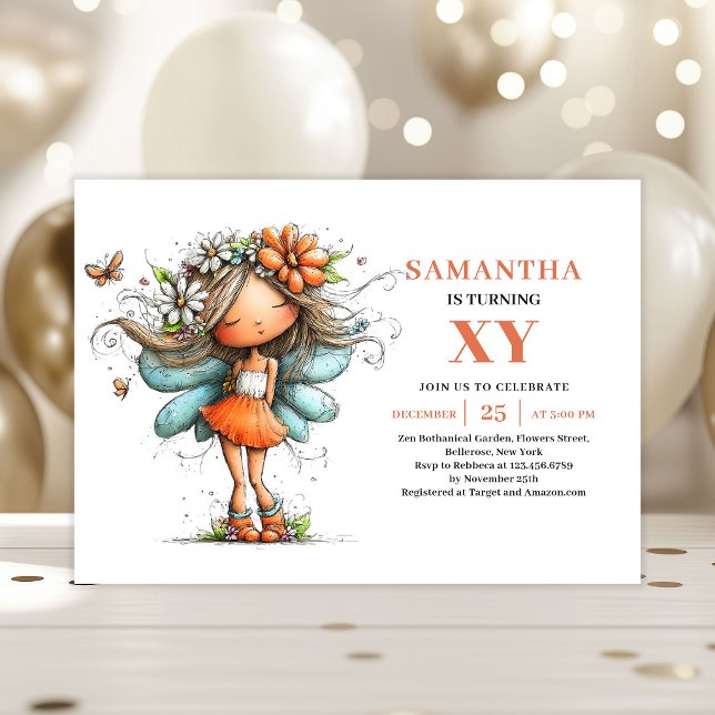 Convite Pastel Caprichoso de Aniversário de Menina (Fairy Girl Birthday Whimsical Pastel invitation)
