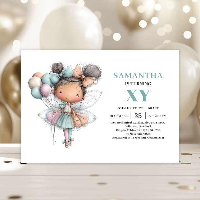 Convite Pastel Caprichoso para o 9º Aniversário da (Cute Fairy Girl 9th Birthday Whimsy Pastel invitation)