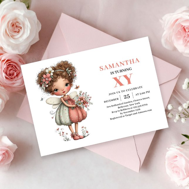 Convite Pastel de Aniversário da Garota Fada Fofa  (Whimsy Cute Fairy Girl Birthday Pastel invitation)