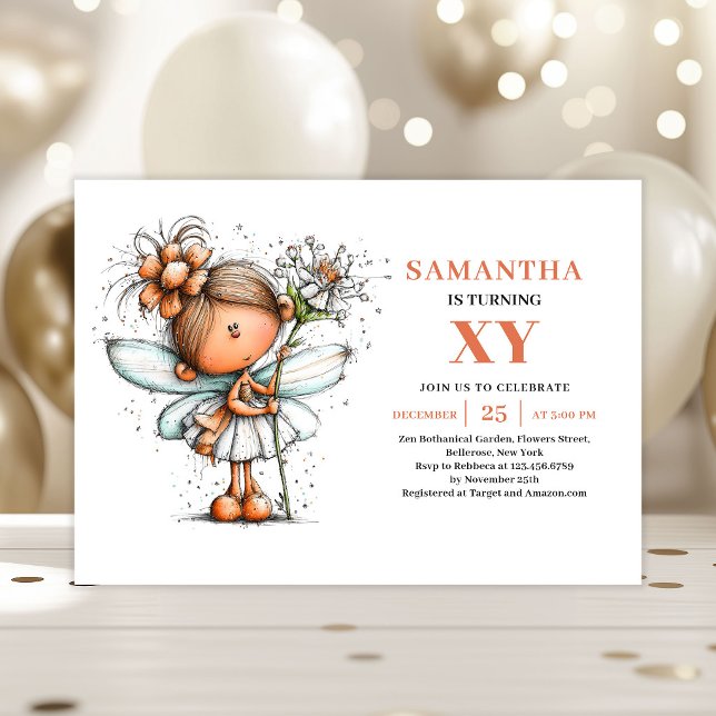Convite Pastel de Aniversário de 4 anos da Menina  (Whimsy Fairy Girl 4th Birthday Pastel invitation)