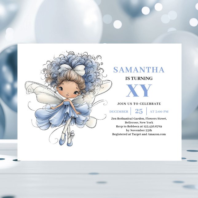 Convite Pastel de Aniversário de 6 anos da Fada Az (Magical Blue Fairy Girl 6th Birthday Pastel invitation)