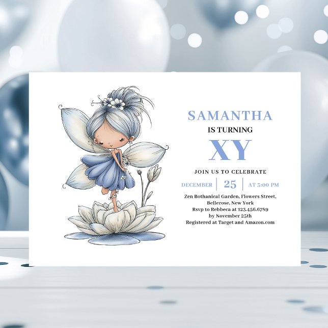 Convite Pastel de Aniversário de 6 anos da Menina  (Soft Blue Fairy Girl 6th Birthday Pastel invitation)