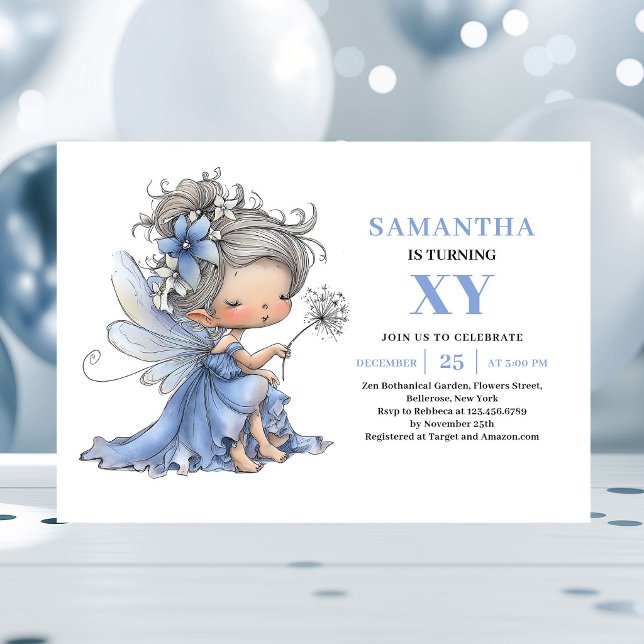 Convite Pastel de Aniversário de 6 anos da Menina  (Cute Blue Fairy Girl 6th Birthday Pastel invitation)