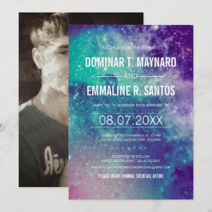 Convite Pastel do casamento da galáxia da foto