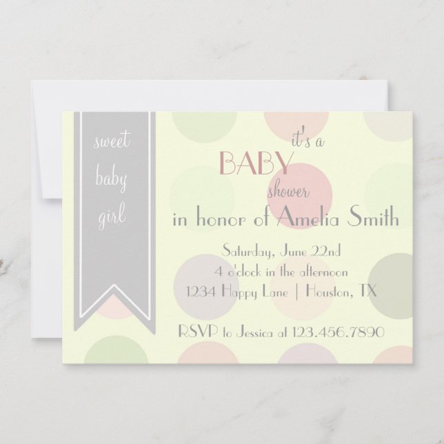 Convite Pastel do chá do bebé das bolinhas (Frente)