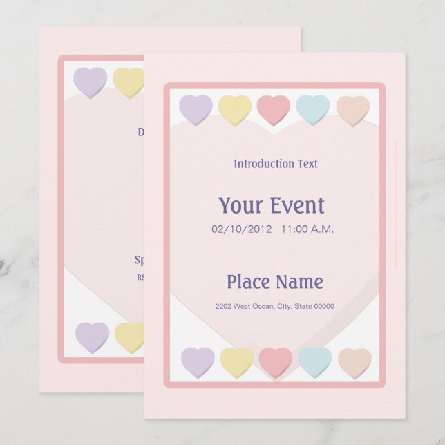 Convite Pastel Hearts (Frente/Verso)