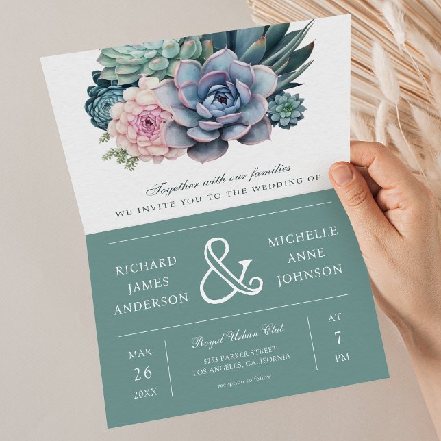 Convite Pastel Succulent Ampersand QR Code Wedding (Criador carregado)