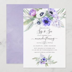 Convite Pastel Violeta Floral Sip and See