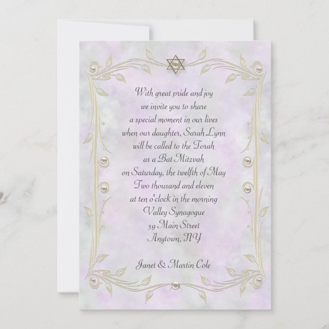 Convite Pastel Watercolor Bat Mitzvah (Frente)