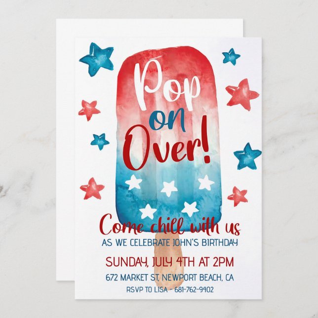 Convite Patriótico de Aniversário 4 de julho Ameri (Frente/Verso)