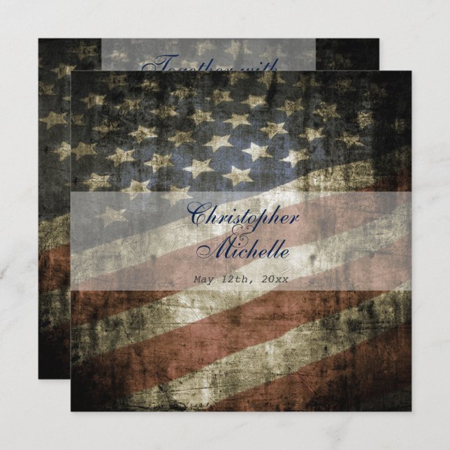 Convite Patriótico de Casamento de Bandeiras Ameri (Frente/Verso)