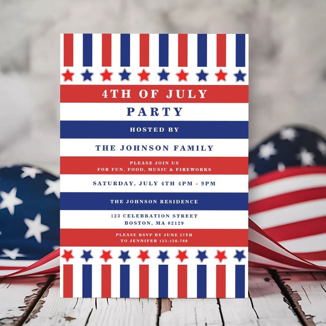 Convite Patriótico Estrelas & Listras 4 De Julho (Patriotic Stars & Stripes 4th Of July Invitation)