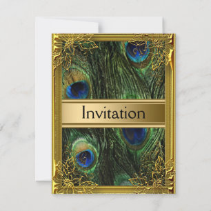 Convite Pavão e Dourado Qualquer Festa