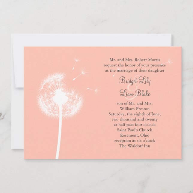Convite Peach Dandelion Wedding (Frente)