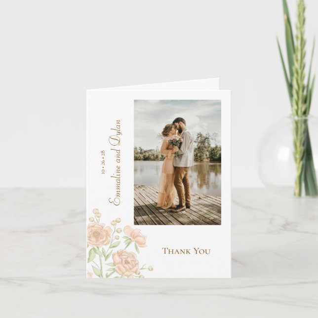 Convite Peach Rose Wedding Thank You Cards Photo (Frente)