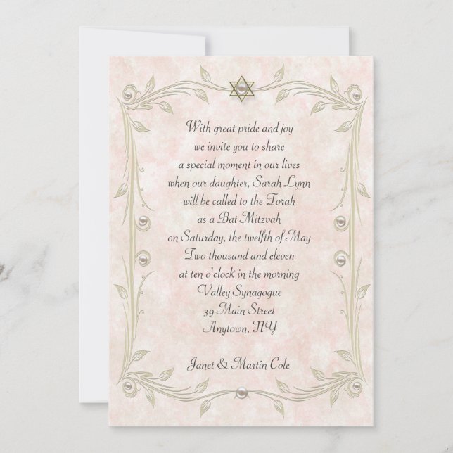 Convite Peach Watercolor Bat Mitzvah (Frente)