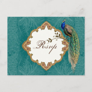 Convite Peacock & Swirls do ouro - Cartão postal de respos