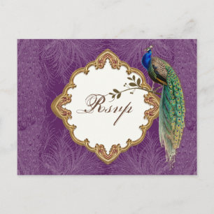 Convite Peacock & Swirls do ouro - Cartão postal de respos