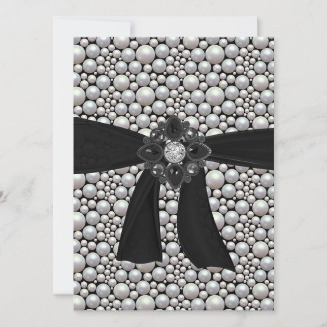 Convite Pearl Ribbon & Rhinestone (Frente)