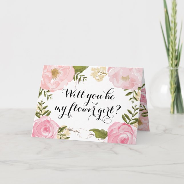Convite Pedido de Rapariga Floral Rosa Moderna (Frente)