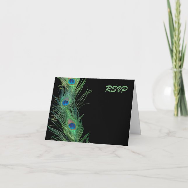 Convite Penas verdes com o RSVP Wedding preto (Frente)