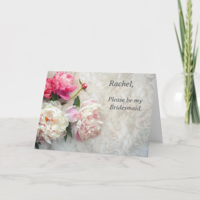 Convite Peônias rosa e branca com fundo de renda (Frente)