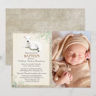 Convite pequeno da foto do baptismo do cordeiro
