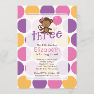 Convite pequeno do aniversário do macaco do