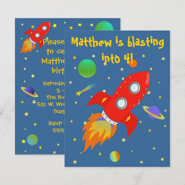 Convite pequeno do explorador de espaço (Frente/Verso)