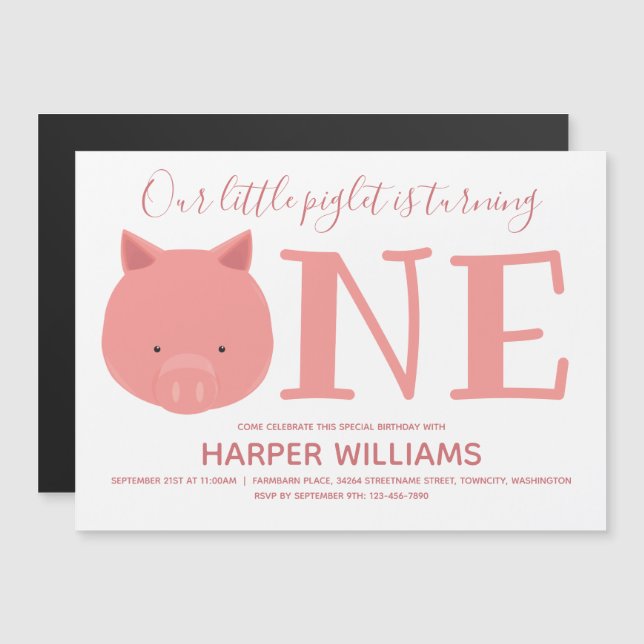 Convite Pequeno Leitão Virando Um Animal Primeiro Aniversá (Frente/Verso)