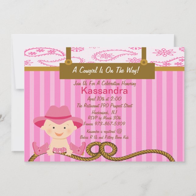 Convite pequeno ocidental do chá de fraldas da (Frente)