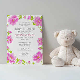 Convite Pequeno para Chá de Bebê com Peônias Rosa