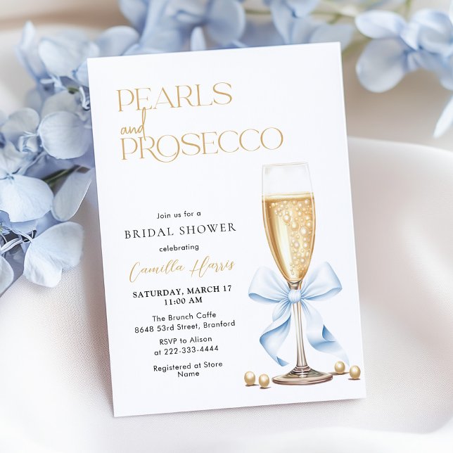 Convite Pérolas e Prosecco com Laço Azul (Criador carregado)