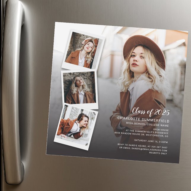 Convite Personalização do Formando de Graduação 2025 Open  (2025 Graduation Grad Photos Open House Custom Magnetic Invitation)