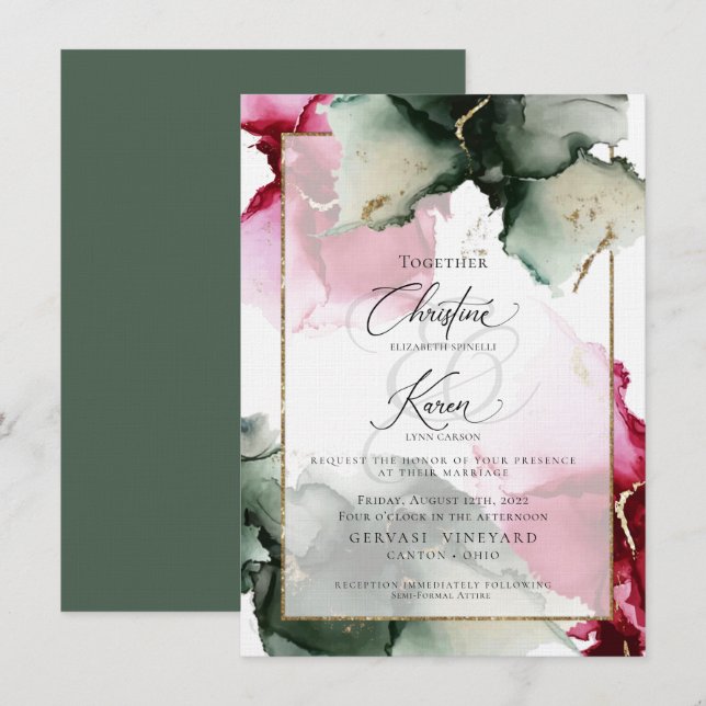 Convite Personalizado 3 Crimson e Sage Green Water (Frente/Verso)