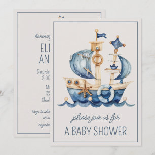 Convite Personalizado Barco à Vela Azul Náutico Fo