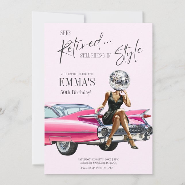 Convite Personalizado Cadillac Rosa Aposentado (Frente)