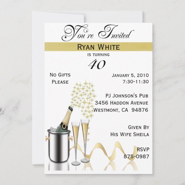 Convite Personalizado de aniversário de 40 anos (Frente)