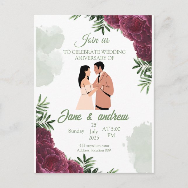 Convite Personalizado de Aniversário de Casamento (Frente)